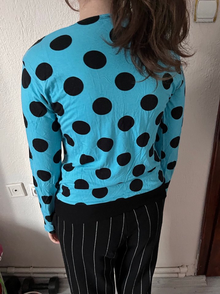 Vintage Mavi Puantiyeli Uzun Kollu Bluz - Görsel 5