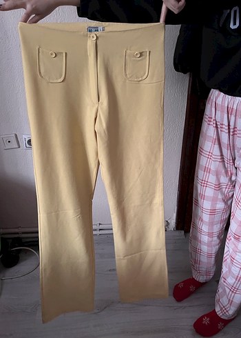 Vintage tereyağ sarısı hafif İspanyol paça kumaş pantolon (Nadir - Görsel 4