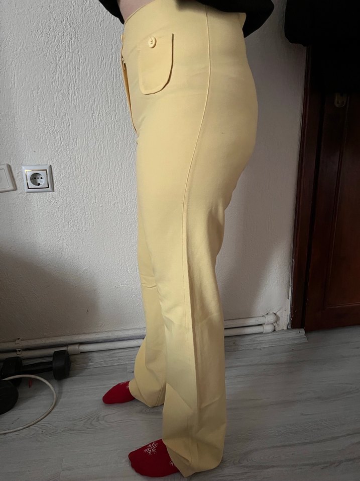 Vintage tereyağ sarısı hafif İspanyol paça kumaş pantolon (Nadir - Görsel 2