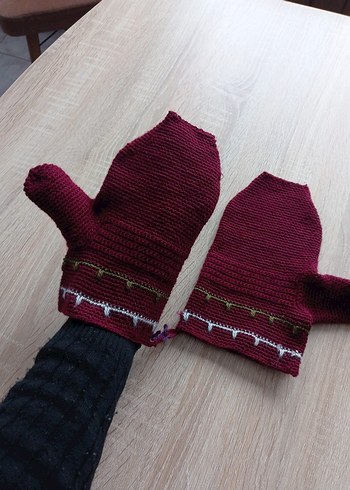 Bordo Örgü Kadın fırın eldiveni - Görsel 4