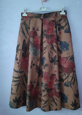 40 Beden taba çiçekli vintage uzun etek.
