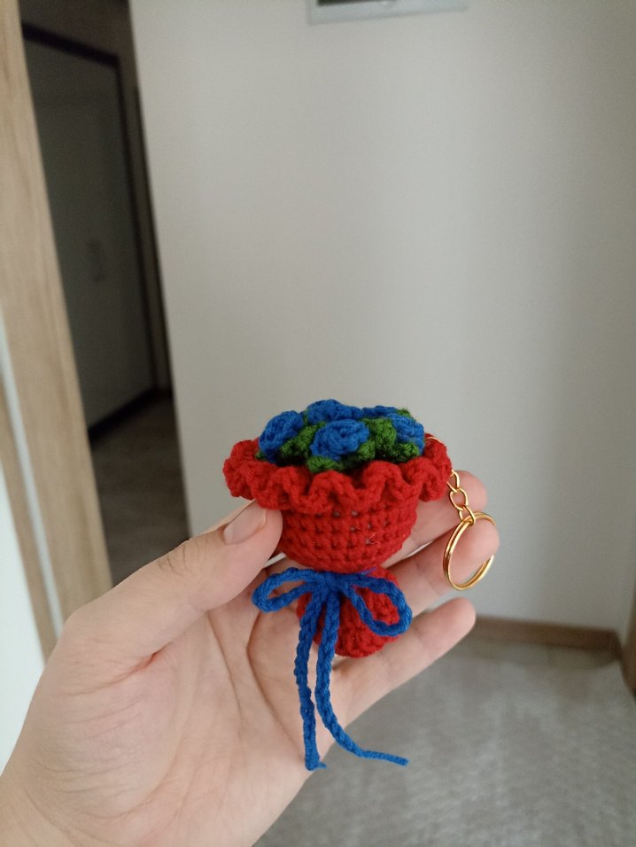 Renkli Örgü Çiçekli Bohem Anahtarlık - Görsel 2