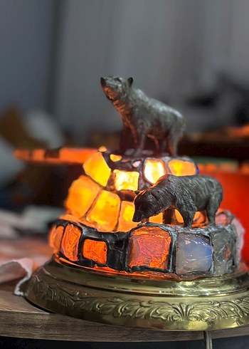 Işıklı bronz Ayı Figürlü Dekoratif Obje - Görsel 2