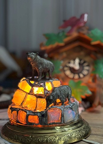 Işıklı bronz Ayı Figürlü Dekoratif Obje - Görsel 3