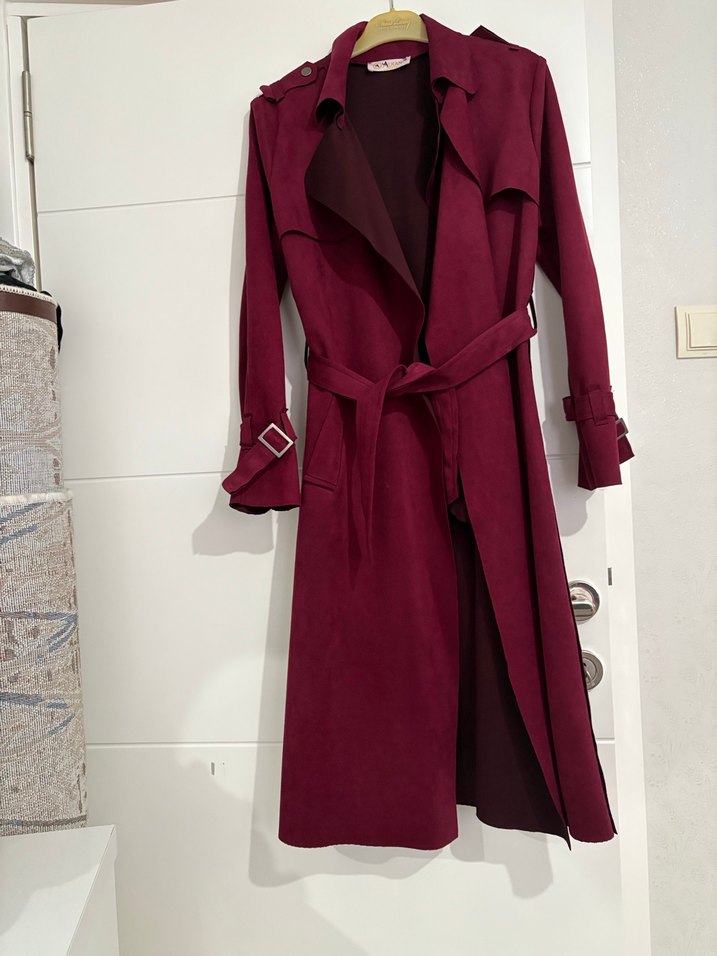 Bordo Süet  kaban - Görsel 4