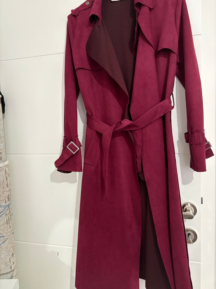 Bordo Süet  kaban - Görsel 3