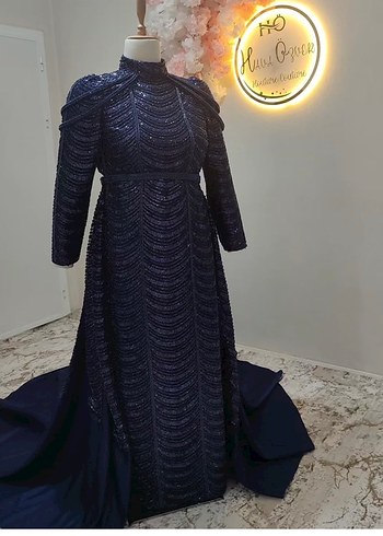 Kadın Lacivert Payetli Uzun Abiye Elbise - Görsel 5