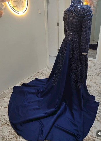 Kadın Lacivert Payetli Uzun Abiye Elbise - Görsel 3