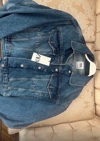 Zara Zara Kadın Mavi Düğmeli Denim Ceket
