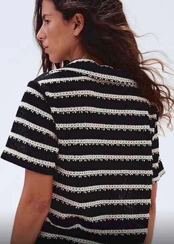 H&M H&M Zebra Desenli Siyah Kısa Triko üst