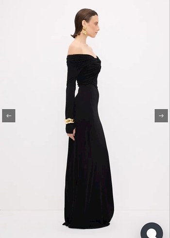 Uzun Kollu Siyah Drapeli Straplez Elbise - Görsel 2