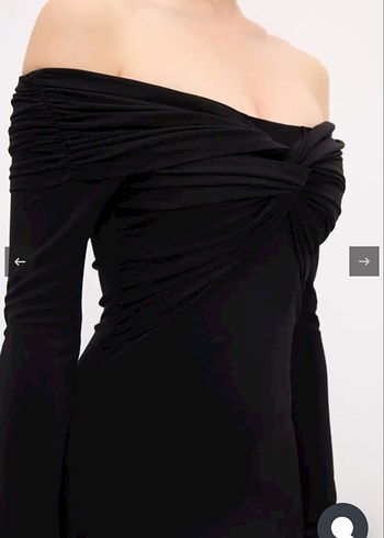 Uzun Kollu Siyah Drapeli Straplez Elbise - Görsel 3