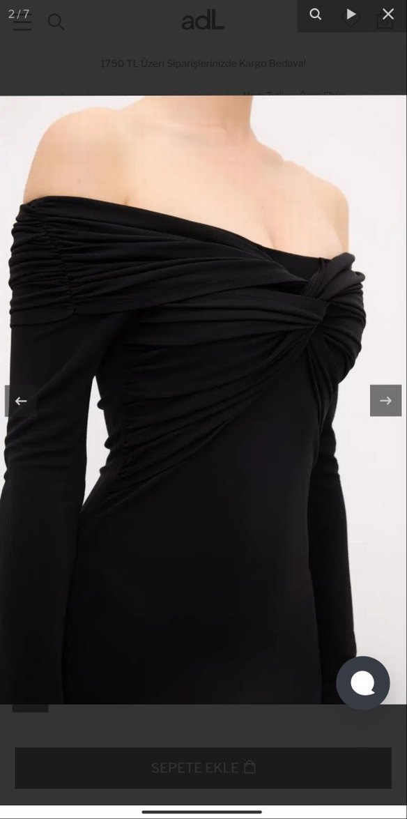 Uzun Kollu Siyah Drapeli Straplez Elbise - Görsel 3