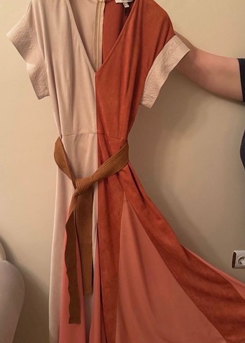 Camel Renkli Süet Uzun Bohem Elbise