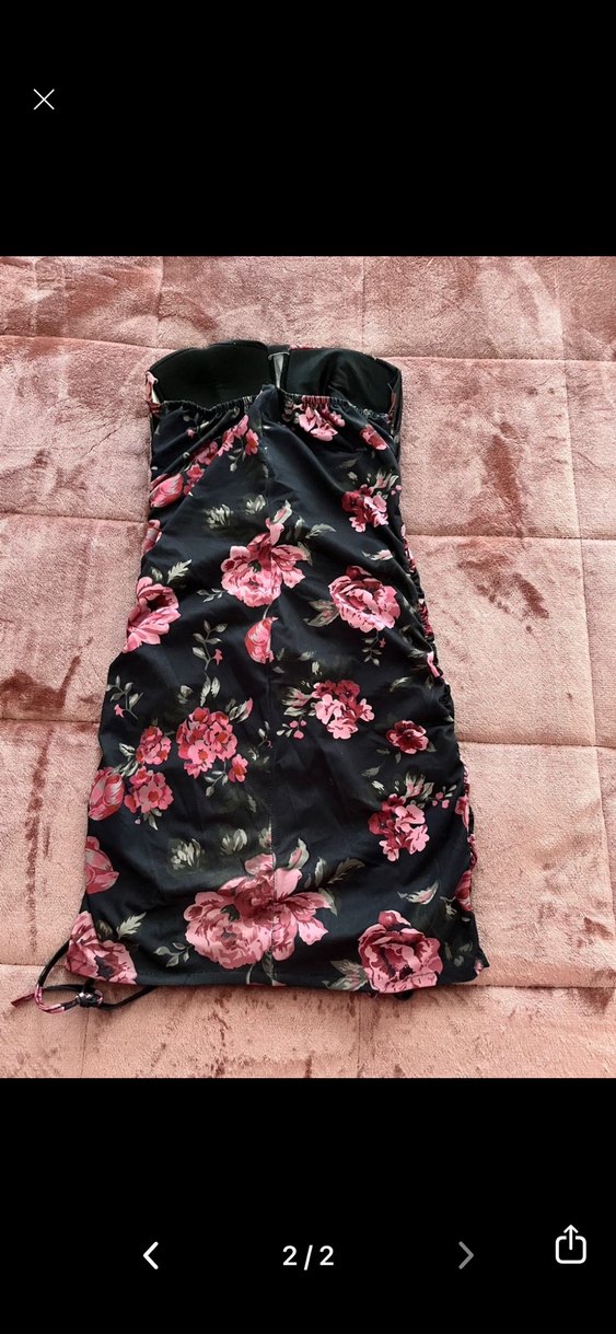 Çiçek Desenli Straplez Uzun Elbise - Görsel 2