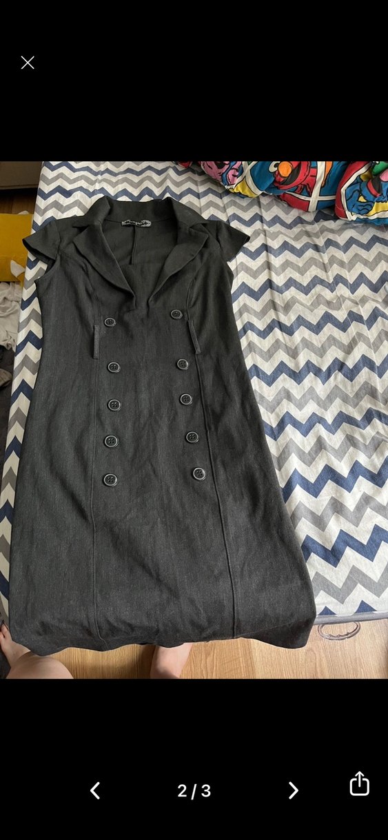 Gri Düğmeli Kolsuz Uzun Kot elbise vintage ofis - Görsel 2