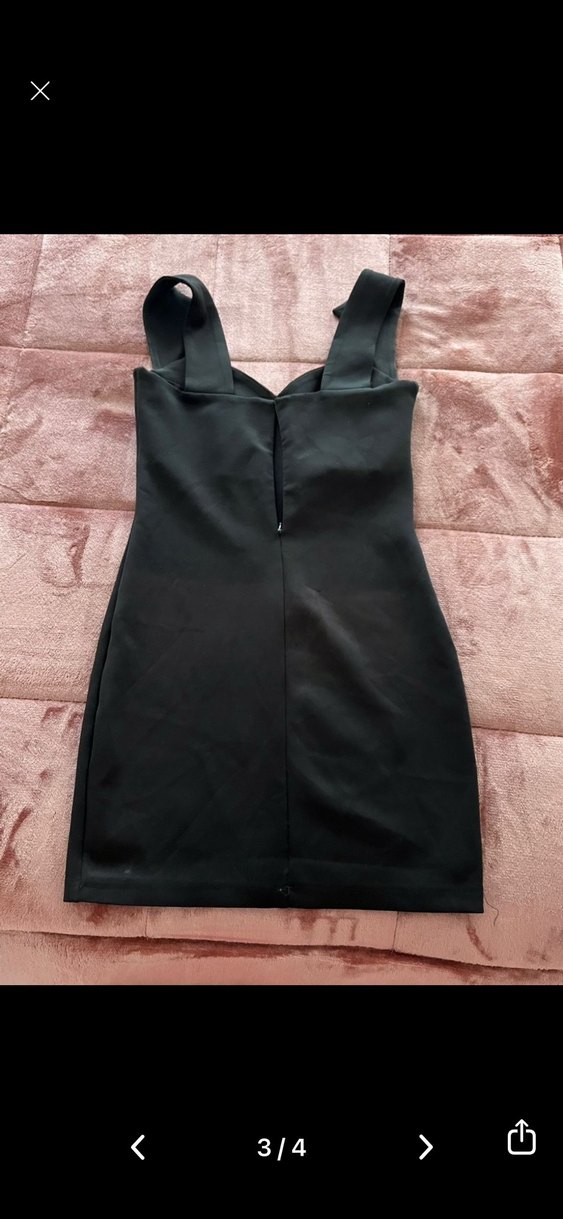 Siyah V Yaka Midi Ofis Elbisesi - Görsel 4