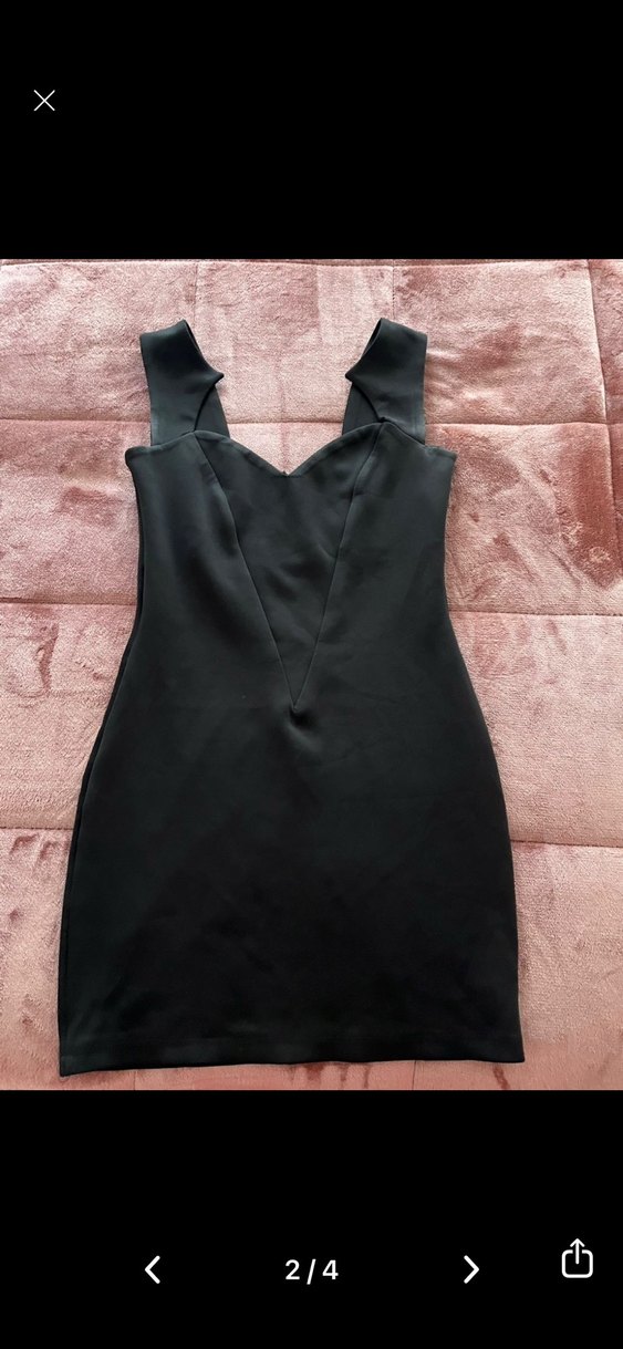 Siyah V Yaka Midi Ofis Elbisesi - Görsel 3