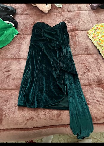 Kadın Turkuaz Straplez Midi Kokteyl Elbise - Görsel 2