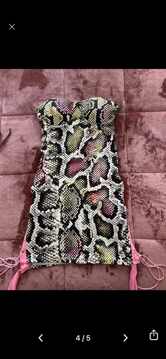 Pembe Yılan Derisi seksi Desenli Mini Elbise - Görsel 4