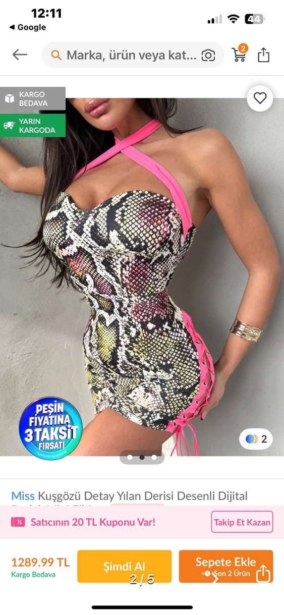 Pembe Yılan Derisi seksi Desenli Mini Elbise - Görsel 2