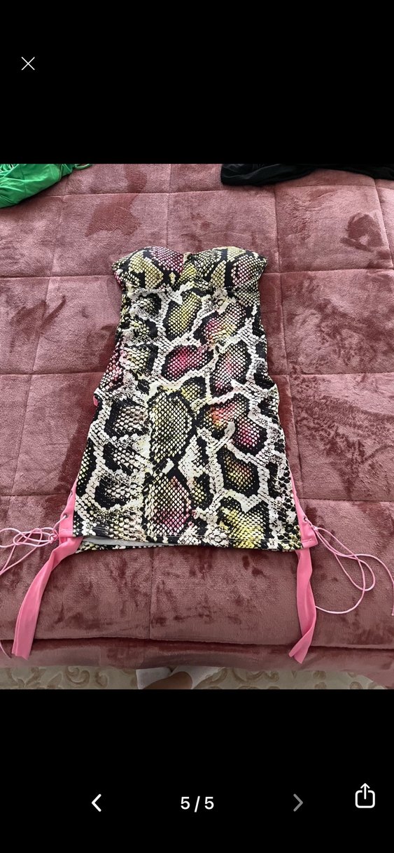 Pembe Yılan Derisi seksi Desenli Mini Elbise - Görsel 5