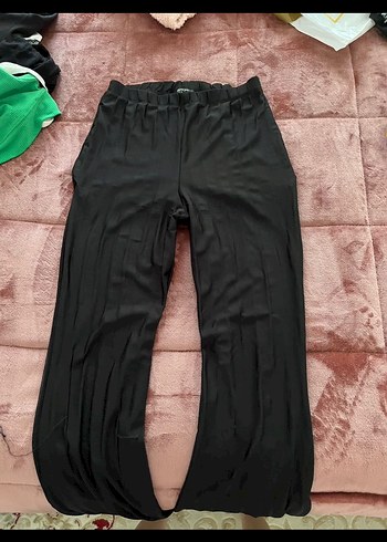 Siyah Pilili tül Kadın Kumaş Pantolon - Görsel 3