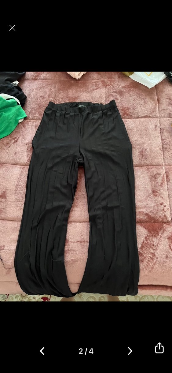 Siyah Pilili tül Kadın Kumaş Pantolon - Görsel 3