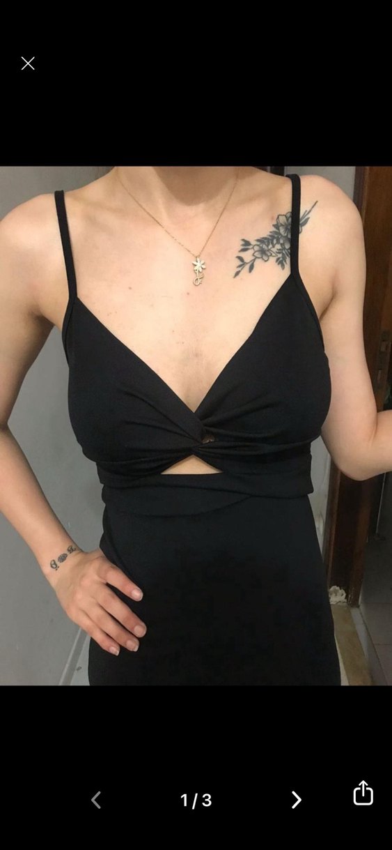 Siyah V Yakalı İnce Askılı Midi Elbise - Görsel 2