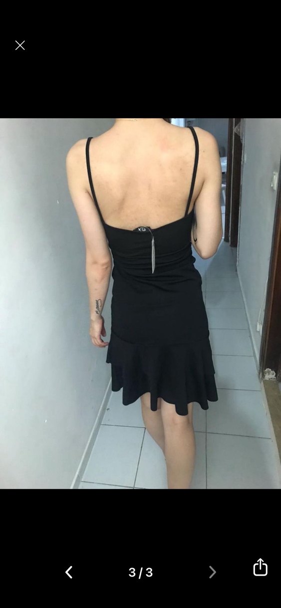 Siyah V Yakalı İnce Askılı Midi Elbise - Görsel 3