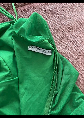 Yeşil Drapeli Mini Straplez Elbise - Görsel 3