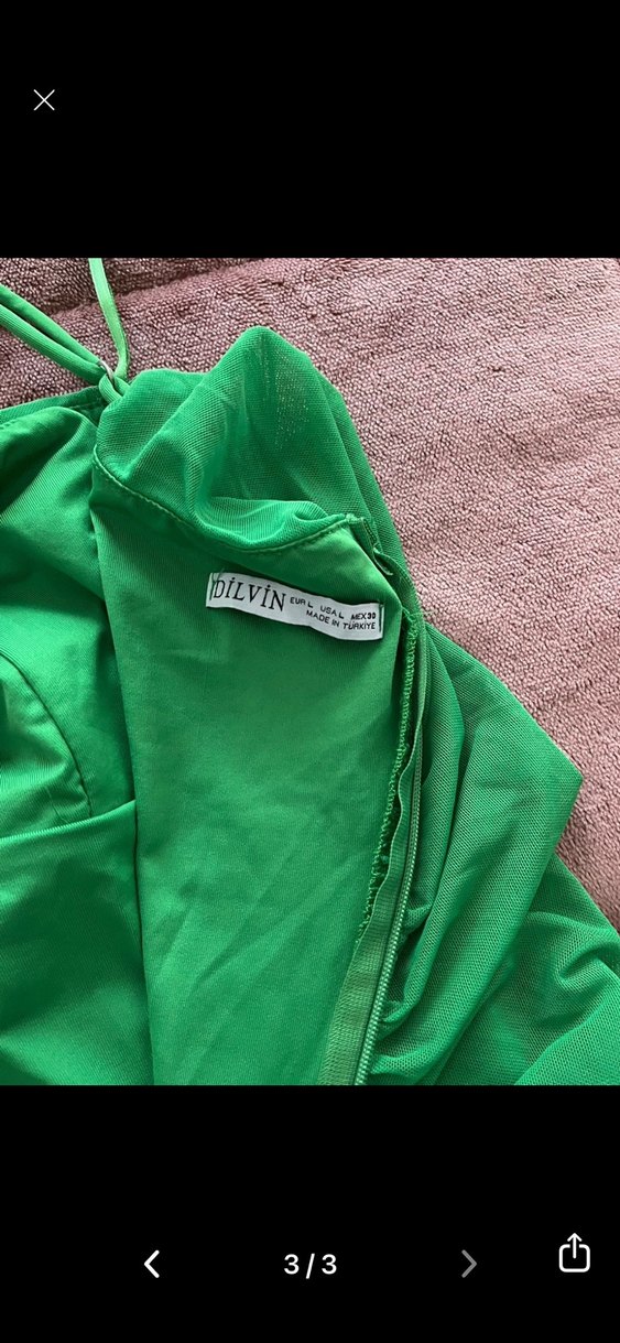 Yeşil Drapeli Mini Straplez Elbise - Görsel 3