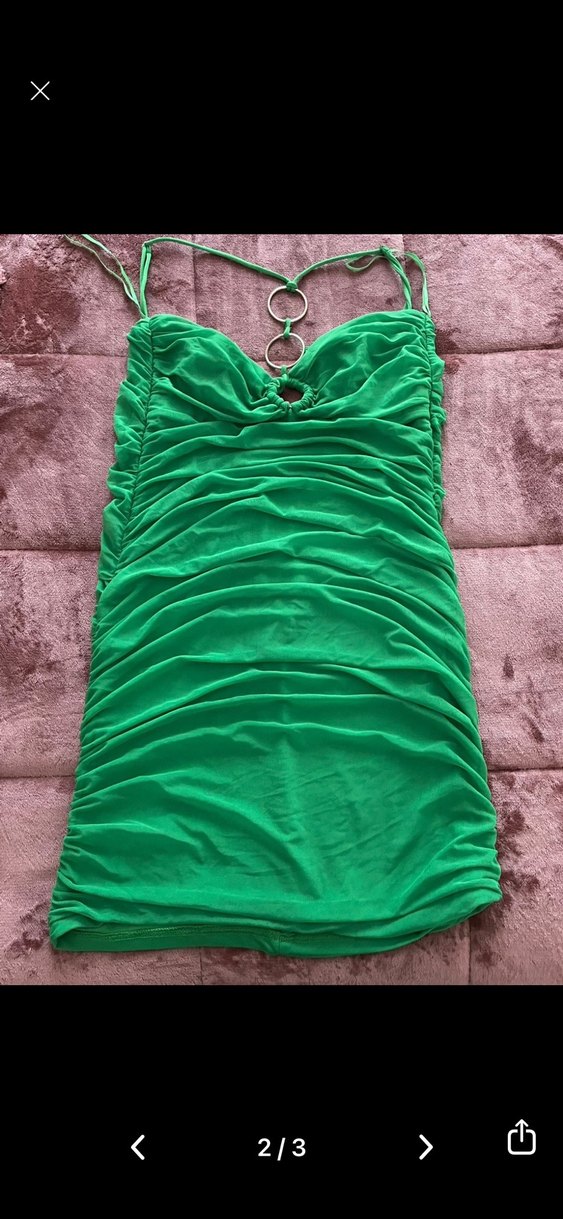 Yeşil Drapeli Mini Straplez Elbise - Görsel 2