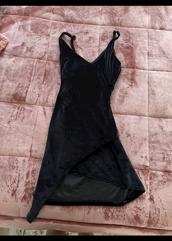 Siyah Drapeli Saten Mini Elbise - Görsel 3