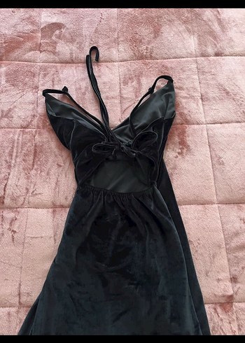 Siyah Drapeli Saten Mini Elbise - Görsel 4