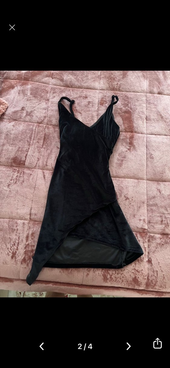 Siyah Drapeli Saten Mini Elbise - Görsel 3