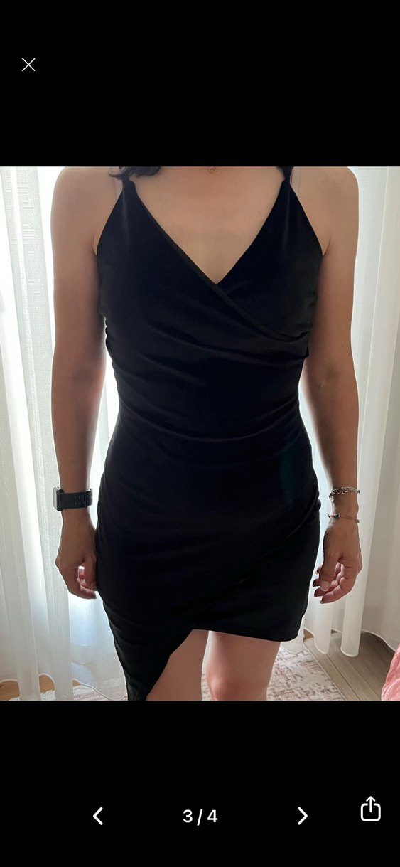 Siyah Drapeli Saten Mini Elbise - Görsel 2