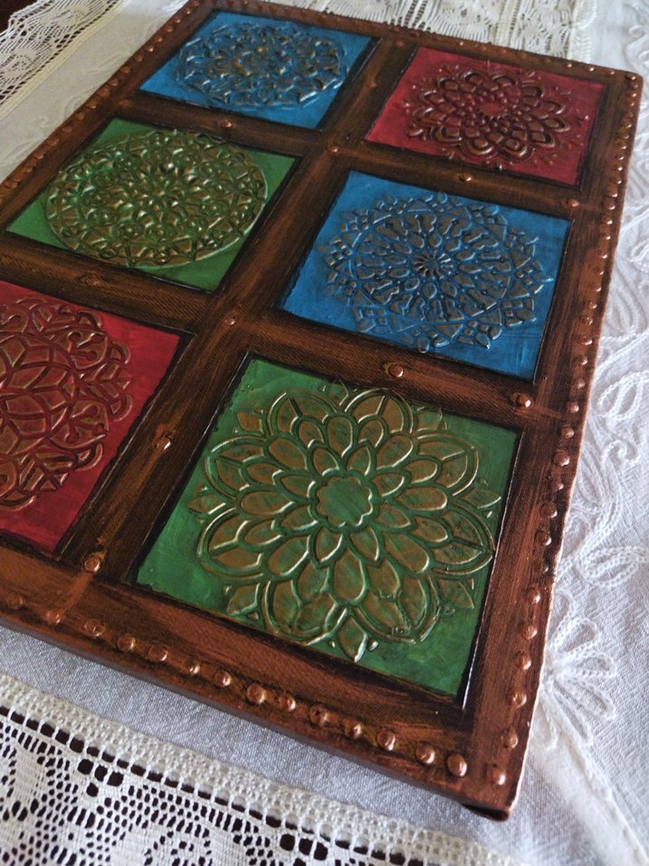 Bohem Tarz Kabartmalı Ahşap Görünümlü Tablo - Görsel 5