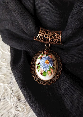 Nakışlı Boncuklu Bohem Kolyeli Fular - Görsel 2