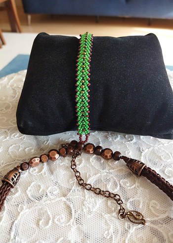 Yeşil Boncuklu Bohem Kolye ve Bileklik - Görsel 8