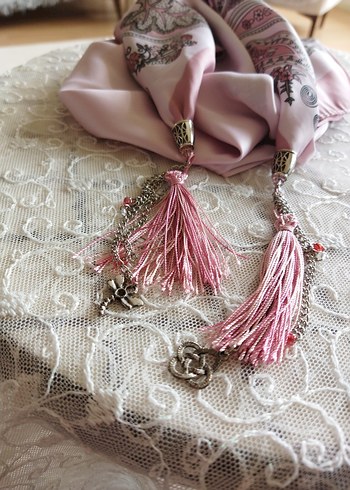 Püsküllü Pembe Bohem Fular - Görsel 5