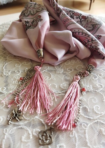 Püsküllü Pembe Bohem Fular - Görsel 4