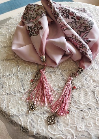 Püsküllü Pembe Bohem Fular - Görsel 2