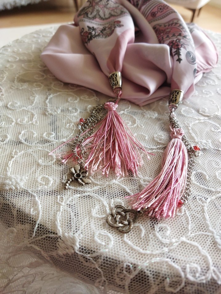 Püsküllü Pembe Bohem  Fular - Görsel 5