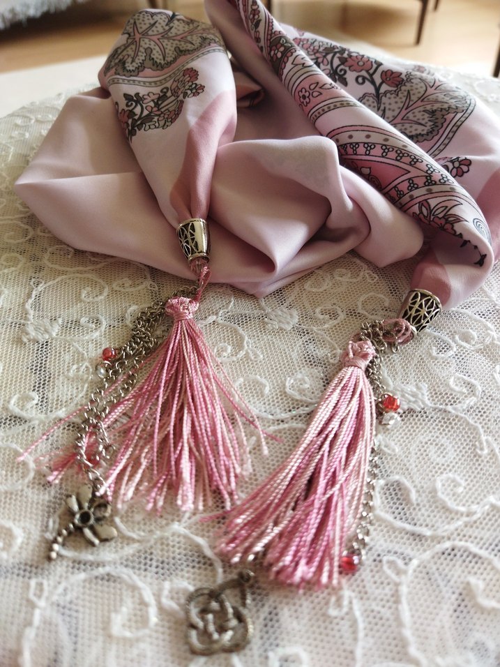 Püsküllü Pembe Bohem  Fular - Görsel 4