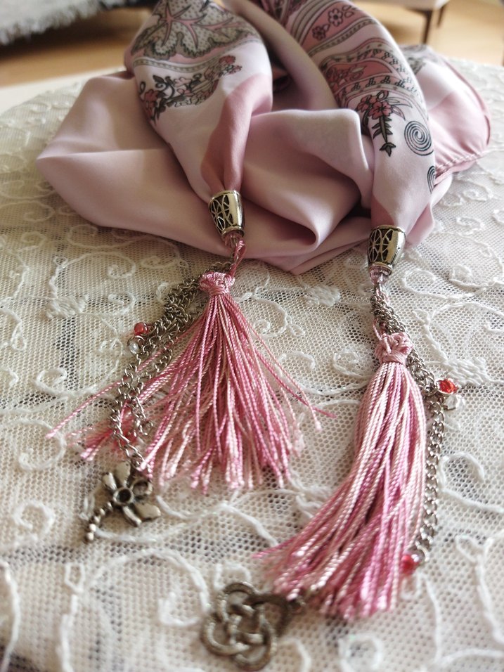 Püsküllü Pembe Bohem  Fular - Görsel 3