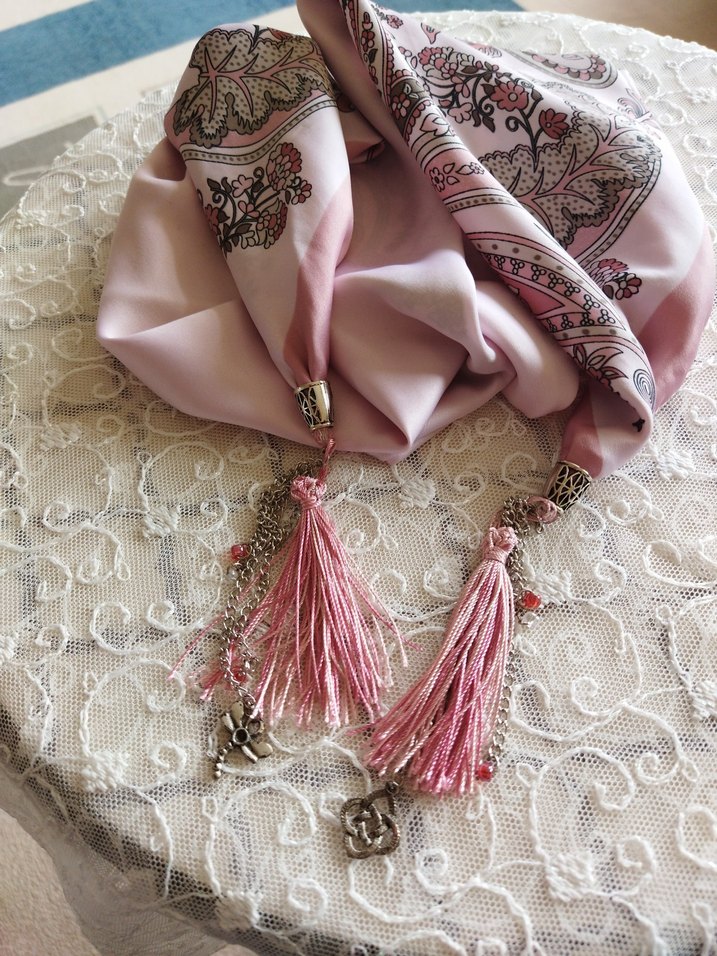 Püsküllü Pembe Bohem  Fular - Görsel 2