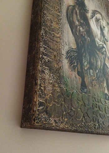 Kabartmalı Kahverengi At Temalı Tablo - Görsel 2