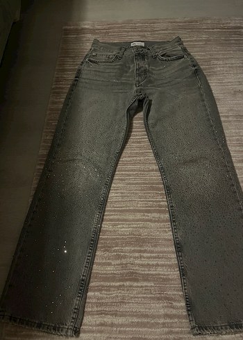 Zara Gri Payetli Salaş Kadın Kot Pantolon