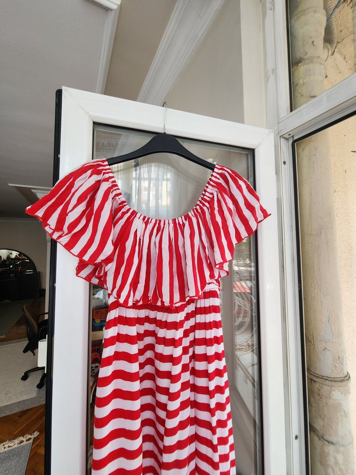 Kırmızı Çizgili Maxi Elbise - Görsel 2